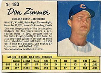 1962 Jell-O #183 Don Zimmer Front