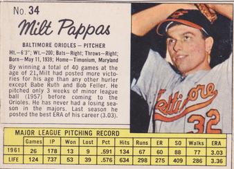 1962 Jell-O #34 Milt Pappas Front