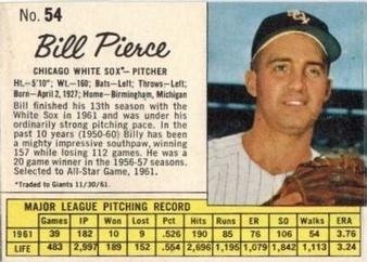 1962 Jell-O #54 Bill Pierce Front