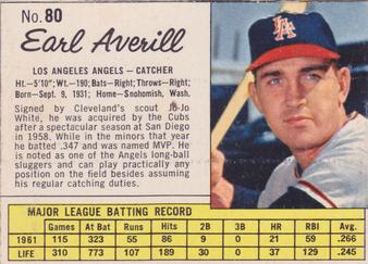 1962 Jell-O #80 Earl Averill Front