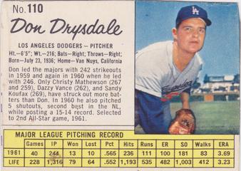 1962 Jell-O #110 Don Drysdale Front