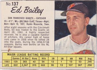 1962 Jell-O #137 Ed Bailey Front