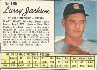 1962 Jell-O #165 Larry Jackson Front