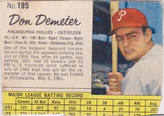 1962 Jell-O #195 Don Demeter Front