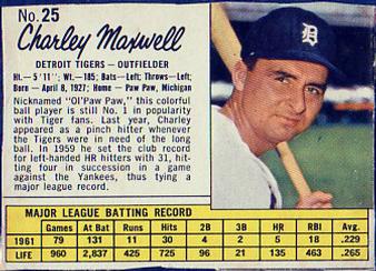 1962 Jell-O #25 Charley Maxwell Front