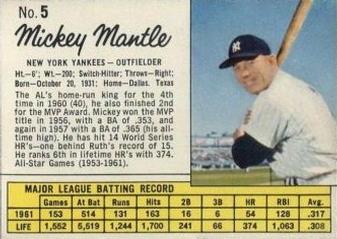 1962 Jell-O #5 Mickey Mantle Front