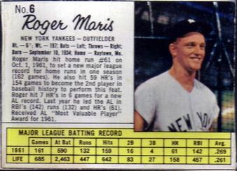 1962 Jell-O #6 Roger Maris Front