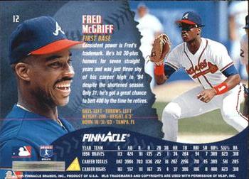 1995 Pinnacle - Artist's Proofs #12 Fred McGriff Back