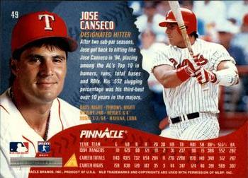 1995 Pinnacle - Artist's Proofs #49 Jose Canseco Back