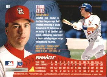 1995 Pinnacle - Artist's Proofs #118 Todd Zeile Back