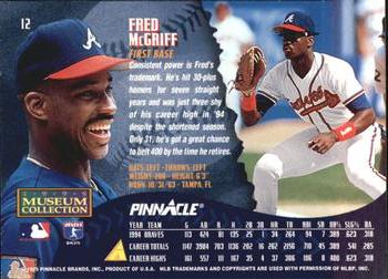 1995 Pinnacle - Museum Collection #12 Fred McGriff Back