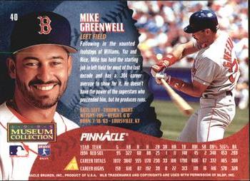 1995 Pinnacle - Museum Collection #40 Mike Greenwell Back