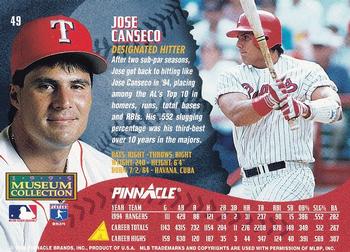1995 Pinnacle - Museum Collection #49 Jose Canseco Back