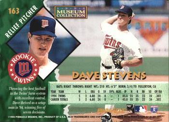 1995 Pinnacle - Museum Collection #163 Dave Stevens Back
