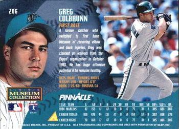 1995 Pinnacle - Museum Collection #206 Greg Colbrunn Back
