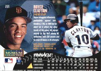 1995 Pinnacle - Museum Collection #221 Royce Clayton Back