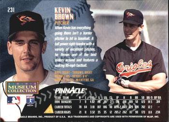 1995 Pinnacle - Museum Collection #231 Kevin Brown Back