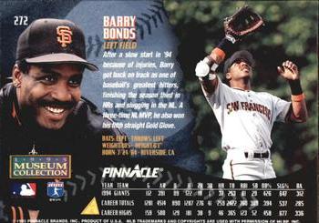 1995 Pinnacle - Museum Collection #272 Barry Bonds Back