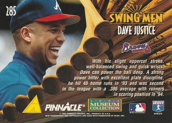 1995 Pinnacle - Museum Collection #285 Dave Justice Back
