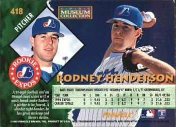1995 Pinnacle - Museum Collection #418 Rod Henderson Back