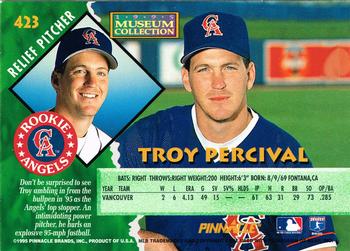 1995 Pinnacle - Museum Collection #423 Troy Percival Back