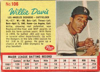 1962 Post Cereal #106 Willie Davis Front