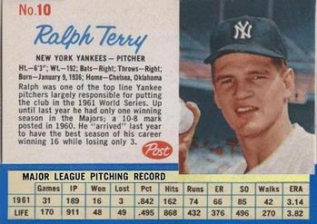 1962 Post Cereal #10 Ralph Terry Front