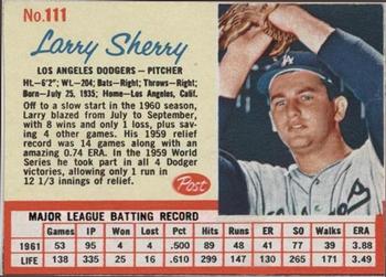 1962 Post Cereal #111 Larry Sherry Front