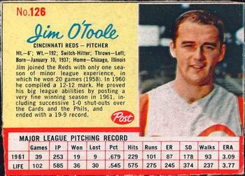 1962 Post Cereal #126 Jim O'Toole Front