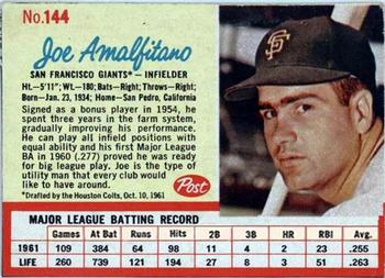 1962 Post Cereal #144 Joe Amalfitano Front