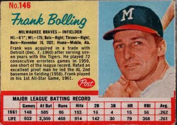 1962 Post Cereal #146 Frank Bolling Front