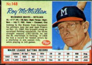 1962 Post Cereal #148 Roy McMillan Front