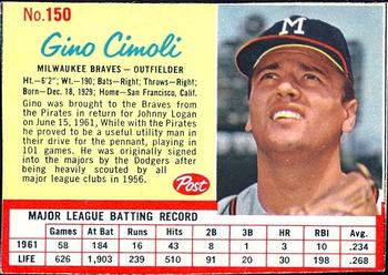 1962 Post Cereal #150 Gino Cimoli Front