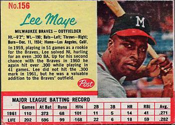 1962 Post Cereal #156 Lee Maye Front