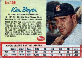 1962 Post Cereal #159 Ken Boyer Front