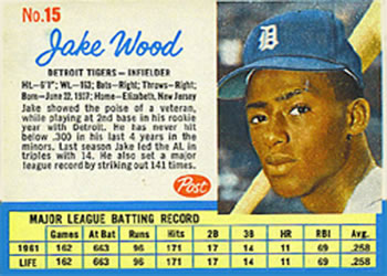 1962 Post Cereal #15 Jake Wood Front