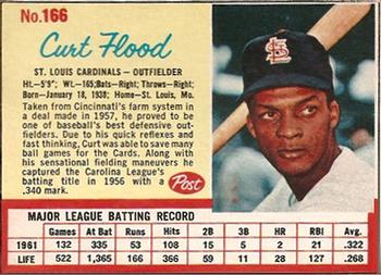 1962 Post Cereal #166 Curt Flood Front