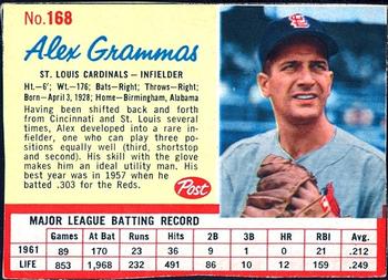 1962 Post Cereal #168 Alex Grammas Front