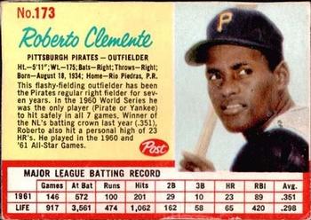 1962 Post Cereal #173 Roberto Clemente Front