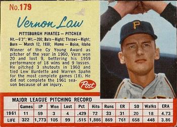 1962 Post Cereal #179 Vernon Law Front
