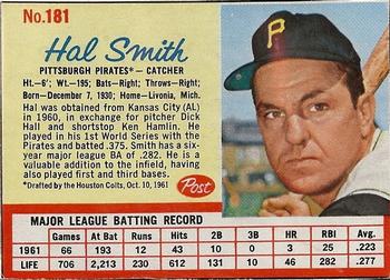 1962 Post Cereal #181 Hal Smith Front