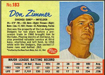 1962 Post Cereal #183 Don Zimmer Front