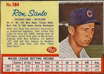 1962 Post Cereal #184 Ron Santo Front