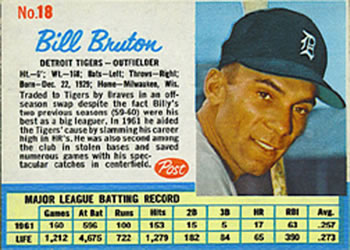 1962 Post Cereal #18 Bill Bruton Front