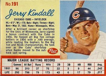 1962 Post Cereal #191 Jerry Kindall Front