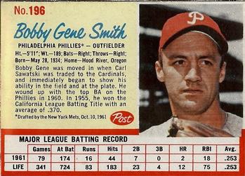 1962 Post Cereal #196 Bobby Gene Smith Front