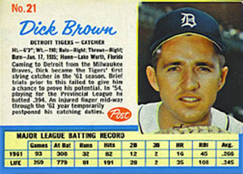 1962 Post Cereal #21 Dick Brown Front