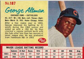 1962 Post Cereal #187 George Altman Front