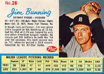 1962 Post Cereal #26 Jim Bunning Front