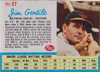 1962 Post Cereal #27 Jim Gentile Front